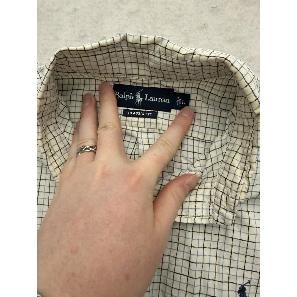 Polo Ralph‎ Lauren Men's L Classic Fit Windowpane Check Button Down Shirt Pony